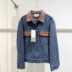 Authentic Gucci Women's Denim Jacket with Brown Accents